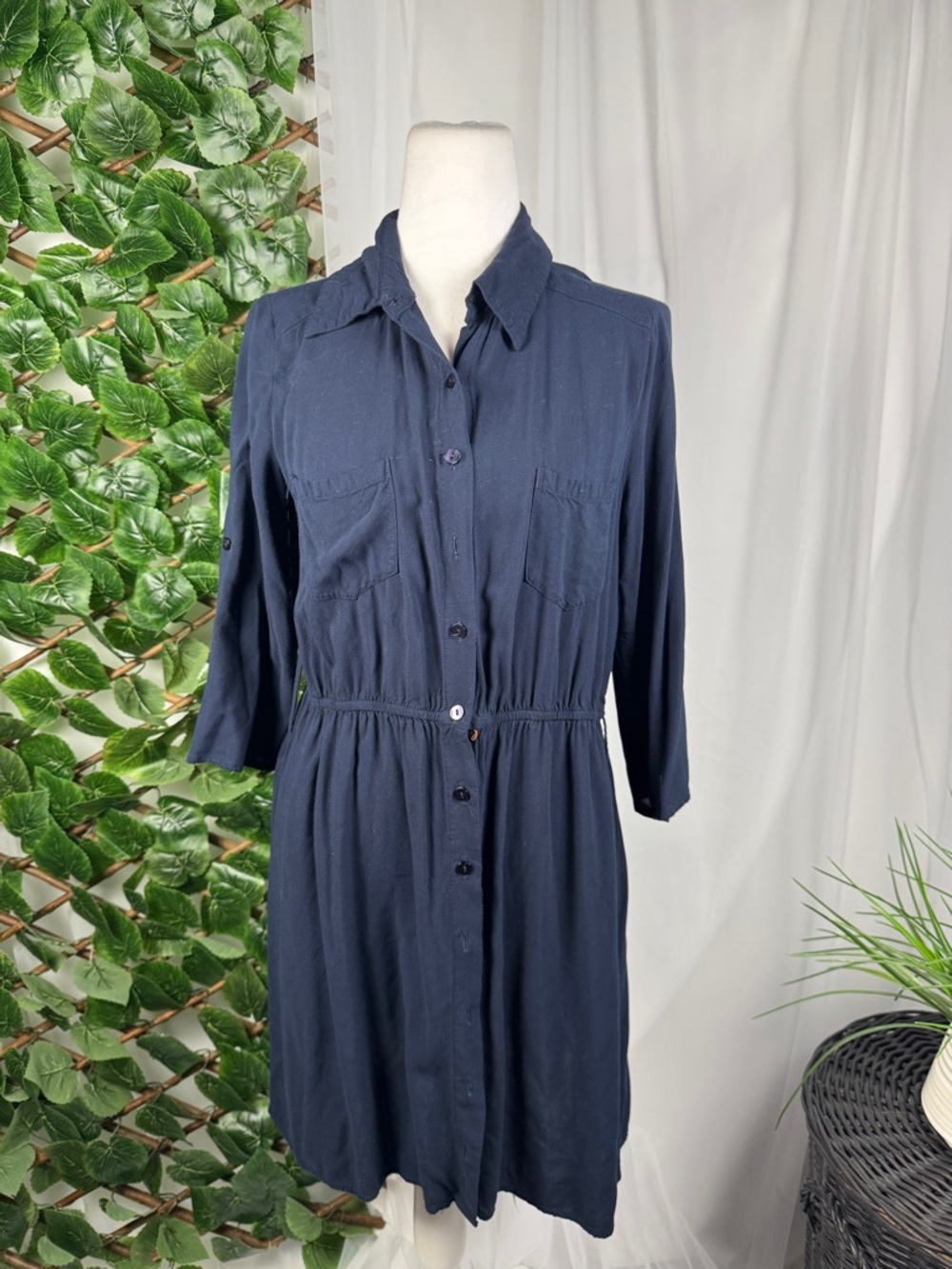 I.N. San Francisco Navy Button-Front Shirt Dress